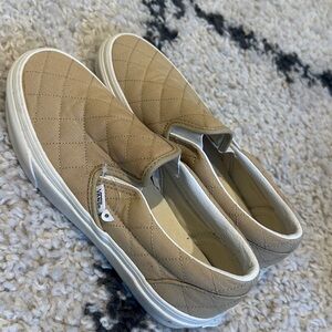 Vans New Tan Quilted Slip-On Sneakers